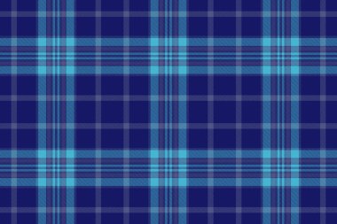 Makine kumaşı, ekosesiz, mutlu noeller tekstil kontrolü. Mavi ve cyan renk paletinde sonsuz arkaplan tartan dokusu vektörü.