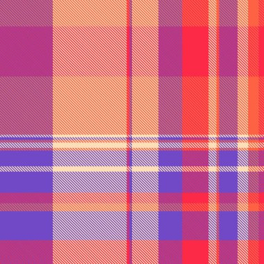 Şeftali, mercan, mor ve kremalı canlı ekose desenli. Tekstil tasarımı, moda ve web sitesi geçmişi için mükemmel.