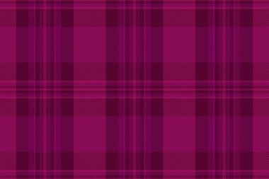 Çatı katı desenli vektör, dokuyu kontrol et. Pembe ve koyu renk paletinde çizilmiş tartan kumaş ekose arkaplan.