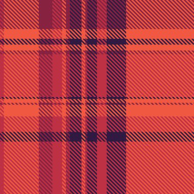 Doğrudan kusursuz desenli arka plan, Afrika doku kontrolü tekstili. Kırmızı ve koyu renk paletinde ince ekose kumaş tartan vektörü.