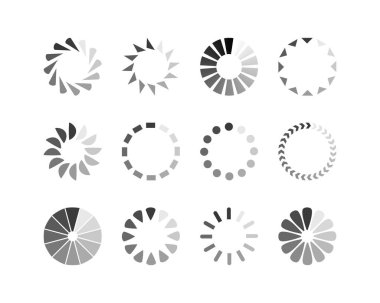 Koleksiyon Yükleme Çubuğu durum simgesi. Vektör çizimi. Vektör yüklü simgeler kümesi. İndirme işlemi sürüyor. Donload ya da Gönderme.