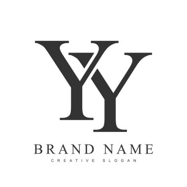 YY modayı logoti şablonu. Baş harf y ve y klasik yazı tipi. Şirket adı ya da kimliği için yaratıcı logo. Vektör illüstrasyonu.