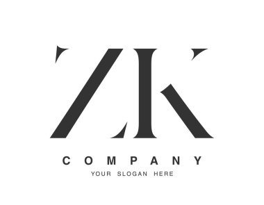 ZK logo tasarımı. İlk harf z ve k serif yazı tipi. Yaratıcı klasik şirket adı tipografi. Moda logoti ya da kimlik. Vektör illüstrasyonu.