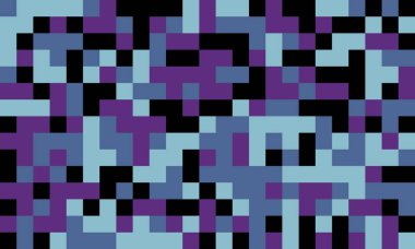 Soyut piksel sanat arkaplanı. Mor, mavi ve siyah karelerin büyüleyici bir karışımı dinamik ve modern bir doku yaratır..