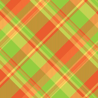 Taze kumaş kumaş, peronsuz ekose kumaş. Turuncu ve yeşil renk paletinde altın arkaplan desen vektörü.