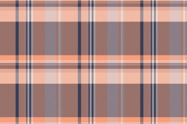 Birincil tekstil kumaş vektörü, dekor desen dokusu kontrolü. Mavi ve turuncu renk paleti ile İspanyol ekoseli ekosesiz arka plan.