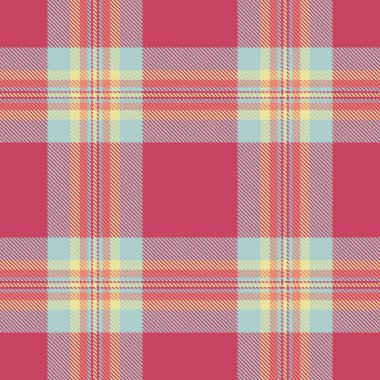 Kusursuz özgeçmiş kontrolü, tekstil kumaş şablonu. Kırmızı ve açık renk paletinde eski vektör tartan deseni.