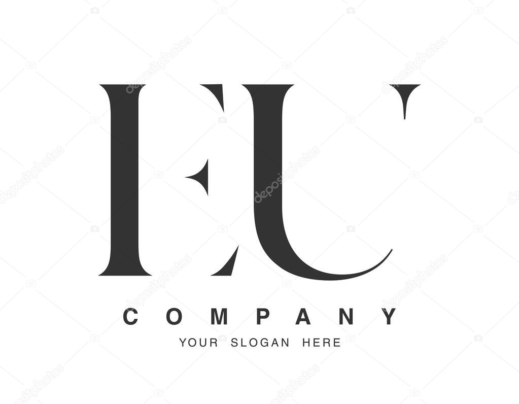 EU logo design. Initial letter e and u serif font style. Creative classic company name typography. Trendy logotype or identity. Vector illustration.