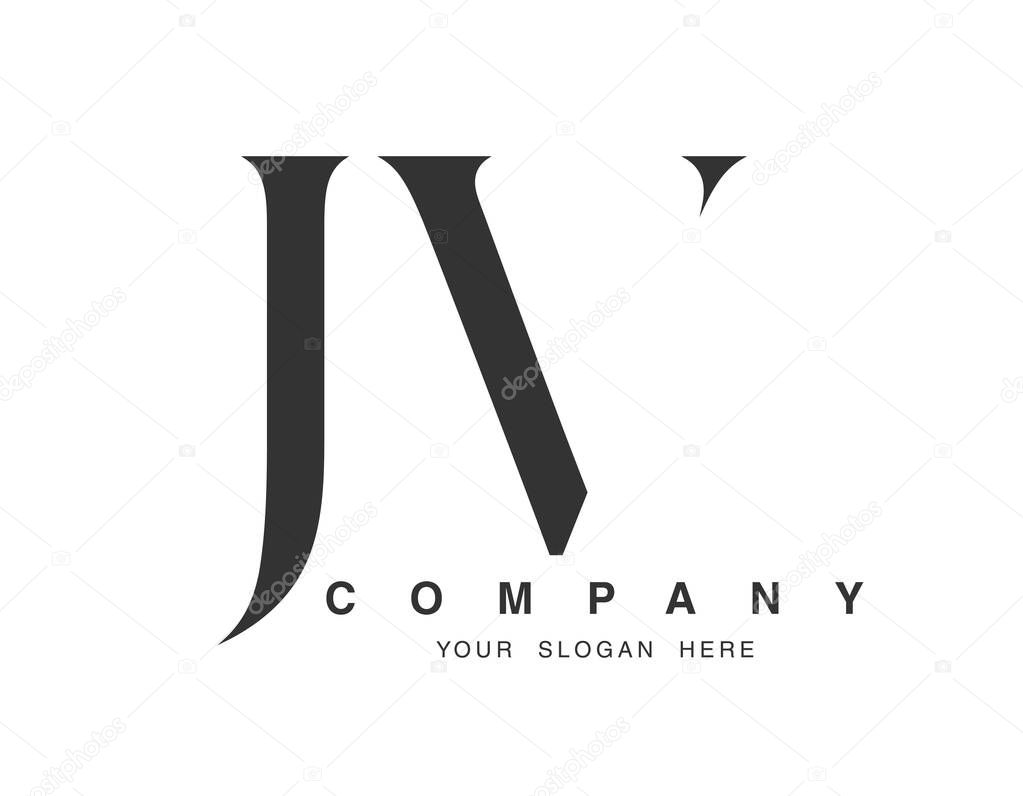 JV logo design. Initial letter j and v serif font style. Creative classic company name typography. Trendy logotype or identity. Vector illustration.