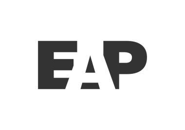 EAP logo tasarımı. İlk harf E A P kalın yazı tipi teknoloji girişimleri, danışmanlık, kurumsal markalaşma. Yaratıcı şirket adı, manşet başlıkları tipografi kimliği, moda logoti tipi. Vektör illüstrasyonu.