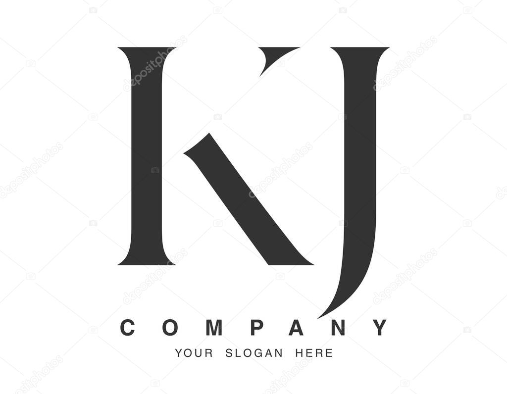 KJ logo design. Initial letter k and j serif font style. Creative classic company name typography. Trendy logotype or identity. Vector illustration.