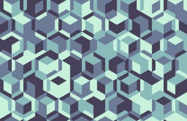 Soyut geometrik dikişsiz desen. Üst üste binen küpleri serin tonlarda gösteren karmaşık bir tasarım. Modern arka planlar, tekstil ya da web sitesi tasarımı için ideal. Bir derinlik ve karmaşıklık hissi yaratır.