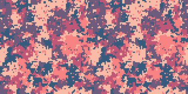 Soyut pembe ve mor pikselli kamuflaj deseni. Moda, tekstil tasarımı veya askeri temalı arka planlar için mükemmel..