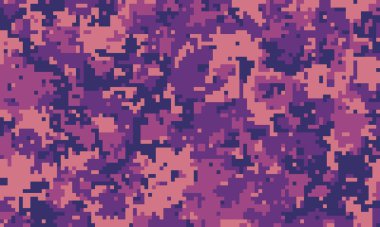 Pembe ve mor tonlarda soyut dijital kamuflaj deseni. Moda, oyun, teknoloji veya askeri eserler için ideal..