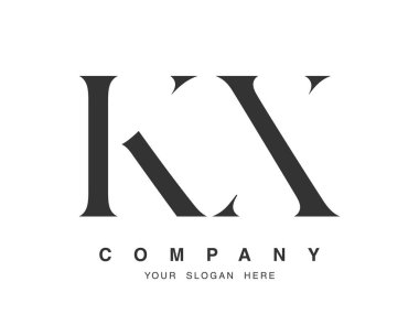 KX logo tasarımı. İlk harf k ve x serif yazı tipi. Yaratıcı klasik şirket adı tipografi. Moda logoti ya da kimlik. Vektör illüstrasyonu.