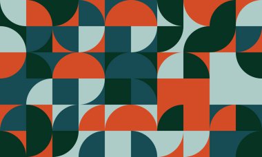 Gök mavisi, turuncu ve koyu yeşil renkli renkli soyut geometrik desen.