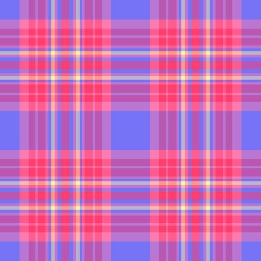 Deko tartan vektör deseni, çok kültürlü geçmiş kontrolü ekoseli. Kırmızı ve mor renk paletinde çaprazlanmış tekstil dokusu.