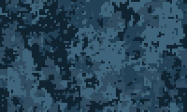 Lacivert tonlarda soyut dijital kamuflaj deseni. Özgeçmiş, tekstil ve askeri temalı tasarımlar için ideal..