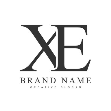 XE trend logot şablonu. İlk harf x ve e klasik yazı tipi. Şirket adı ya da kimliği için yaratıcı logo. Vektör illüstrasyonu.