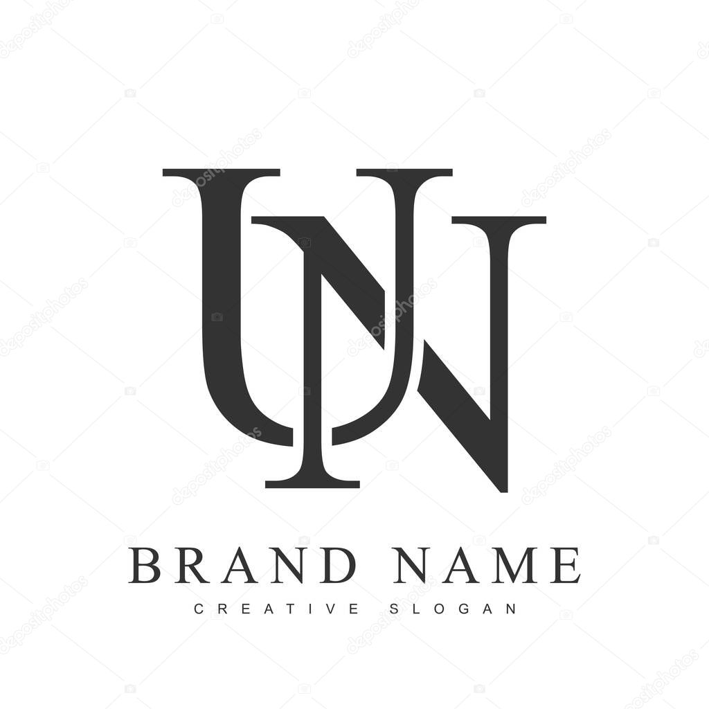 UN trendy logotype template. Initial letter u and n classic font style. Creative logo for company name or identity. Vector illustration.