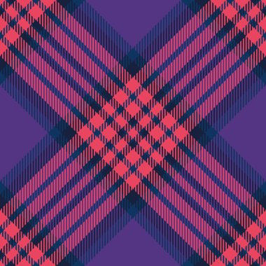 Ağ tekstil desenli ekose, hatları kusursuz tartan. Mor ve kırmızı renk paletinde vektör arkaplan dokusu imalatı.