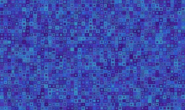 Canlı mavi karelerin soyut mozaiği. Arkaplan, dokular, web sitesi tasarımı veya veri görselleştirmesi, teknoloji veya bağlantı için mükemmel.