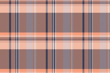 Birincil tekstil kumaş vektörü, dekor desen dokusu kontrolü. Mavi ve turuncu renk paleti ile İspanyol ekoseli ekosesiz arka plan.