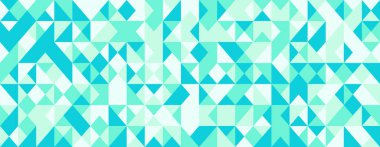 Soyut turkuaz ve naneli geometrik desen. Üçgen ve karelerden oluşan canlı bir mozaik, arka plan, web siteleri veya tekstil baskıları için mükemmel dinamik ve modern bir tasarım yaratır..