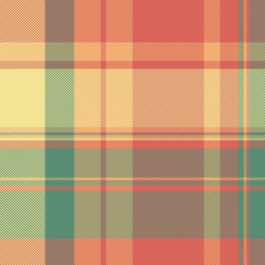 Klasik ekoseli kumaş kontrolü, arka plan modeli vektörü. Fabrika tekstil kumaşı kırmızı ve nane rengi paleti.