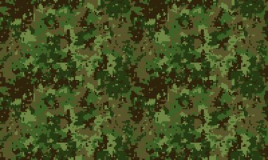 Dijital kamuflaj deseni. Yeşil, kahverengi ve koyu tonlarda pürüzsüz bir doku. Askeri, avcılık veya oyun geçmişi, giyim tasarımları ve web sitesi varlıkları için mükemmel.