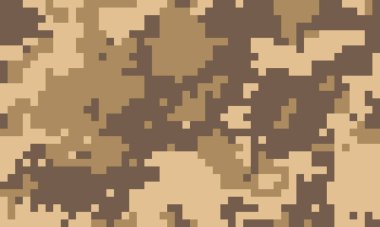 Toprak tonlarında soyut dijital kamuflaj deseni. Geçmişler, dokular veya askeri temalı tasarımlar için idealdir. Pikselleştirilmiş stil modern, çok yönlü bir estetik yaratıyor..