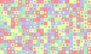 Soyut pastel kare mozaiği. Web sitesi geçmişi, tekstil, oyuncu markalaşma veya modern sanat projeleri için mükemmel. Bu canlı, geometrik desen neşe ve enerjiyi çağrıştırıyor..