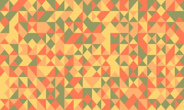 Soyut geometrik desen, sıcak ve dünyevi tonlarda üçgenlerin hareketli mozaiğini içerir..