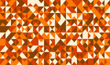 Ilık turuncu ve kahverengi üçgenlerin mozaiğini içeren canlı soyut geometrik desen. Arkaplan, tekstil veya modern tasarım projeleri için ideal.