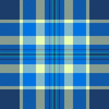Kimlik vektör kontrolü, formasız kumaş ekose. Cyan ve mavi renk paletinde cinsel desenli tartan tekstil dokusu.