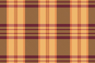 Rahatlık kontrolü, ekoseli tartan, model vektör arka plan. Turuncu ve koyu renk paletinde tekstil dokusu yakın çekim deseni.