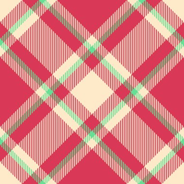 Canlı kırmızı, krema ve nane yeşili ekose desenli. Geometrik tekstil tasarımı moda, ev dekorasyonu veya web sitesi geçmişi için mükemmeldir..