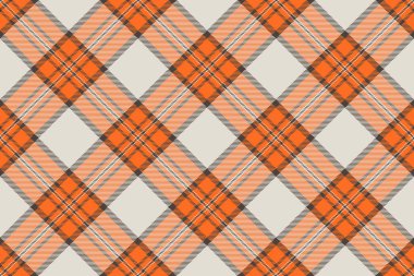 Köksüz vektör kumaşı, grafik tartan desen kontrolü. Beyaz ve turuncu renk paleti ile arka plan ekose tekstil dokusu bağla.