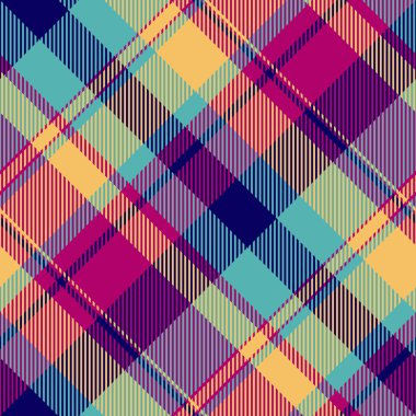 Kalın bir renk paletinde canlı çapraz ekose desen. Tekstil tasarımları, moda, web siteleri ve markalaşma projeleri için mükemmel. Bu modern geometrik tekstil enerji ve stili çağrıştırıyor..