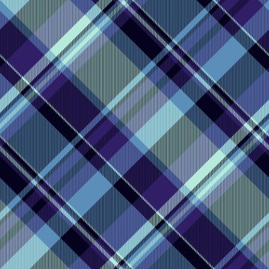 Tekstil kumaşı, kusursuz bir geçmiş taraması. Siyah ve cyan renk paleti ile vektör desenli ekoseli boyama.