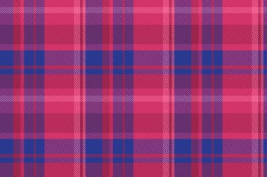 Grup desenli kumaş, giysi vektörü tartan tekstil. Okul denetimi ekoseli arka plan, pembe ve mavi renk paletinde pürüzsüz..