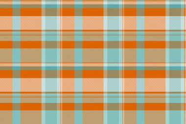 Egzotik doku kontrolü, arka plan tekstil çizimi. Turuncu ve açık renkli ekose kumaştan gerçekçi bir palet..