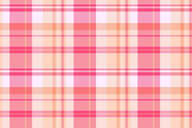 Romantizm dokusu tartan tekstil, romantik kumaş arka plan deseni. Ekose vektörünü kırmızı ve şeftali kabartma renk paletinde kaydet.