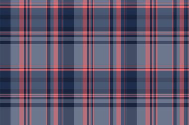 Eski arkaplan deseni, etnik vektör pürüzsüz ekose. Kırmızı ve mavi renk paletinde yün tartan kumaş denetimi.