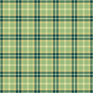 Noel süsü ekose kumaş taşıyıcısı, tekstil desenli kumaş. Bebek tartan arkaplanı yeşil ve kehribar rengi palette pürüzsüz.