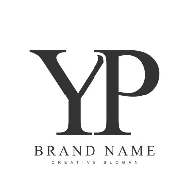 YP trend logot şablonu. Baş harf y ve p klasik yazı tipi. Şirket adı ya da kimliği için yaratıcı logo. Vektör illüstrasyonu.