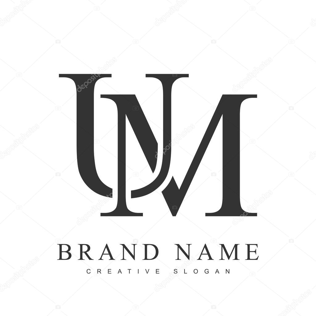 UM trendy logotype template. Initial letter u and m classic font style. Creative logo for company name or identity. Vector illustration.