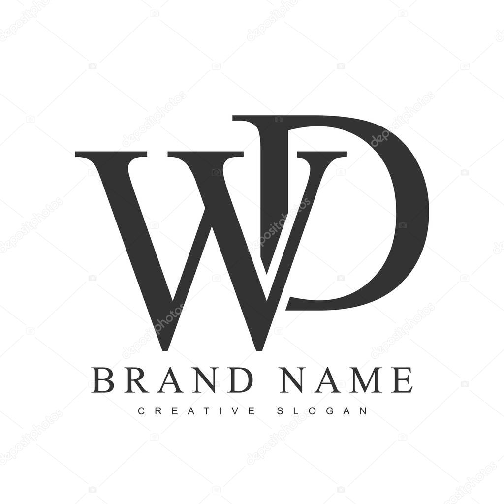 WD trendy logotype template. Initial letter w and d classic font style. Creative logo for company name or identity. Vector illustration.