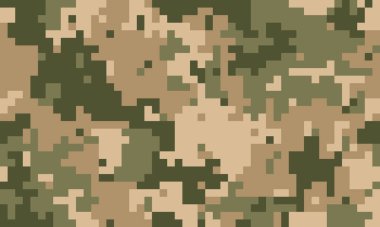 Soyut dijital kamuflaj modeli. Toprak tonlarındaki çok yönlü, pikselli tasarım arka plan, tekstil veya askeri temalı projeler için mükemmel. Güç, gizlilik ve uyum sağlar..