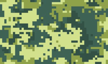 Soyut pikselleştirilmiş kamuflaj deseni zeytin yeşili ve bej tonlarında. Arkaplan, tekstil veya dijital tasarım projeleri için ideal.